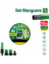 Tradineur - Manguera de riego flexible con accesorios, 3 capas, regar jardín, huerto, coche, labores agrícolas, 20 bar, Ø12 mm,