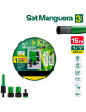 Tradineur - Manguera de riego con accesorios, flexible, 3 capas, regar jardín, huerto, coche, labores agrícolas, 20 bar, Ø12 mm,