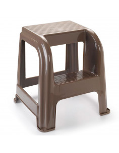 Plastic Forte - Taburete plástico marrón con peldaño 45,5 x 44,2 x 42 cm, banqueta con escalón, silla, asiento, escalera de dos