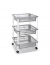 Tradineur - Carro verdulero gris plata modelo PLFT con ruedas 3 cestas 40 x 30 x 61,5 cm. Carrito portaobjetos estantes multiuso