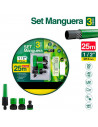 Tradineur - Manguera de riego flexible 3 capas con accesorios, regar jardín, huerto, coche, labores agrícolas, 20 bar, 1/2'',
