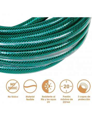 Tradineur - Manguera de riego flexible 3 capas con accesorios, regar jardín, huerto, coche, labores agrícolas, 20 bar, 1/2'',