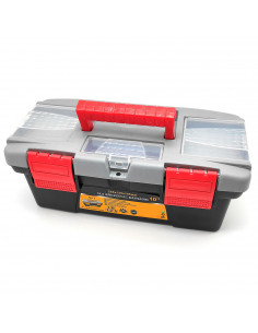 Tradineur - Caja de herramientas de plástico Nº1 con bandeja extraíble y 3 compartimentos en la tapa, asa y enganche para candad
