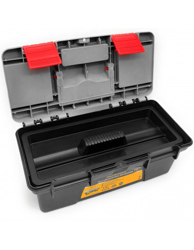 Tradineur - Caja de herramientas de plástico Nº1 con bandeja extraíble y 3 compartimentos en la tapa, asa y enganche para candad
