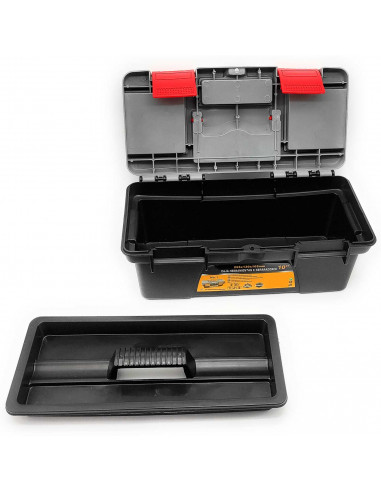 Tradineur - Caja de herramientas de plástico Nº1 con bandeja extraíble y 3 compartimentos en la tapa, asa y enganche para candad