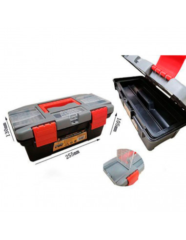 Tradineur - Caja de herramientas de plástico Nº1 con bandeja extraíble y 3 compartimentos en la tapa, asa y enganche para candad