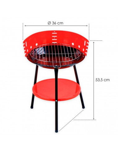 Tradineur - Barbacoa redonda de acero con patas desmontables, parrilla con grill regulable por niveles, carbón, leña, jardín, ca