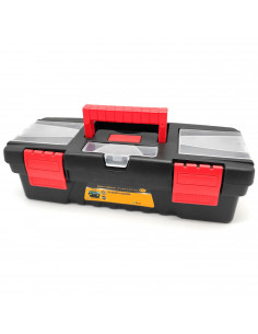 Tradineur - Caja de herramientas de plástico Nº5 con bandeja extraíble, 3 compartimentos en la tapa y asa, 280 x 117 x 82  mm