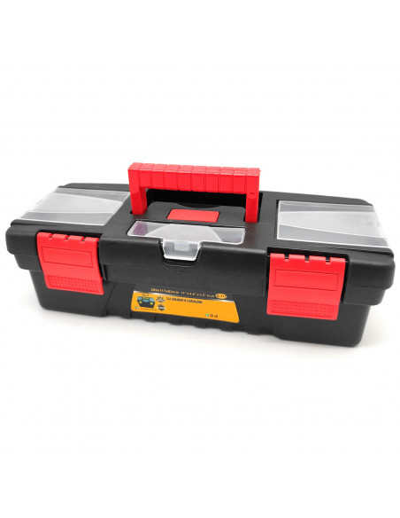 Tradineur - Caja de herramientas de plástico Nº5 con bandeja extraíble, 3 compartimentos en la tapa y asa, 280 x 117 x 82  mm