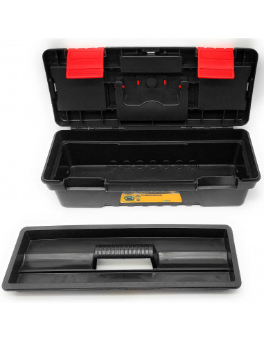 Tradineur - Caja de herramientas de plástico Nº5 con bandeja extraíble, 3 compartimentos en la tapa y asa, 280 x 117 x 82  mm