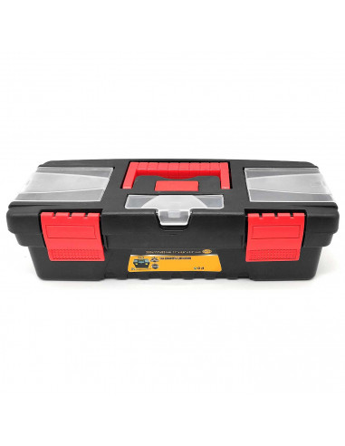 Tradineur - Caja de herramientas de plástico Nº5 con bandeja extraíble, 3 compartimentos en la tapa y asa, 280 x 117 x 82  mm