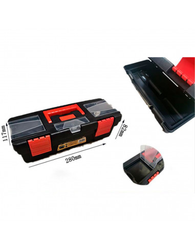 Tradineur - Caja de herramientas de plástico Nº5 con bandeja extraíble, 3 compartimentos en la tapa y asa, 280 x 117 x 82  mm