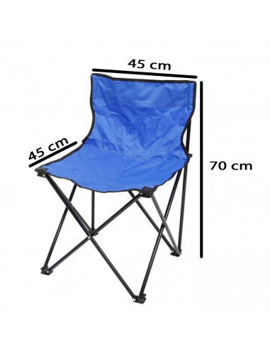 Tradineur - Silla de camping plegable sin reposabrazos, metal y lona, incluye bolsa, máximo 110 kg, acampada, pescar, jardín (Az