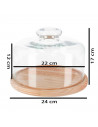 Tradineur - Quesera redonda con tapa de cristal y base de madera, recipiente para guardar quesos o embutidos, presentación de al