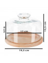 Tradineur - Quesera redonda con base de madera y tapa de cristal, recipiente para guardar quesos o embutidos, presentación de al