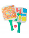 Tradineur - Palas de playa con pelota y tableros de parchís y oca, raquetas de madera y plástico, deporte, adultos y niños, 35 x
