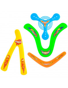Tradineur - Set de 4 boomerang para principiantes, bumeranes de plástico multicolor, actividades deportivas infantiles y en fami