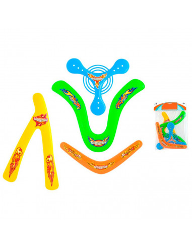 Tradineur - Set de 4 boomerang para principiantes, bumeranes de plástico multicolor, actividades deportivas infantiles y en fami