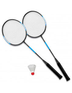 Tradineur - Set de 2 raquetas de bádminton para niños, incluye 1 volante y funda con correa, vacaciones, jardín, playa, 66 x 20