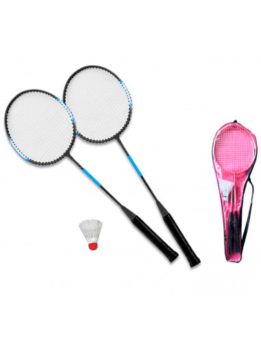 Tradineur - Set de 2 raquetas de bádminton para niños, incluye 1 volante y funda con correa, vacaciones, jardín, playa, 66 x 20