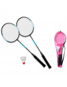 Tradineur - Set de 2 raquetas de bádminton para niños, incluye 1 volante y funda con correa, vacaciones, jardín, playa, 66 x 20
