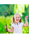 Tradineur - Set de 2 raquetas de bádminton para niños, incluye 1 volante y funda con correa, vacaciones, jardín, playa, 66 x 20