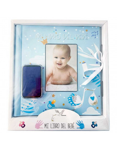 Tradineur - Mi libro del bebé con almohadilla de huellas, tapa dura, álbum de recuerdos, incluye espacios para fotos y datos (Ni