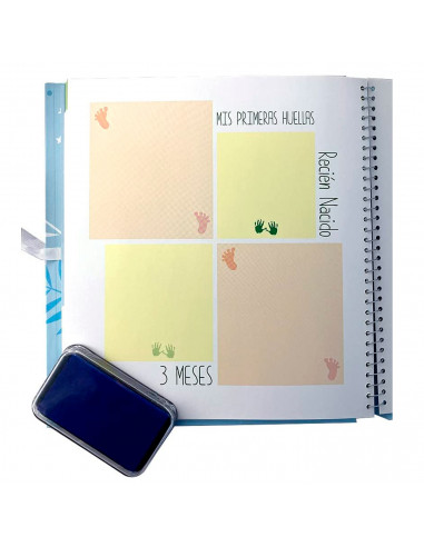 Tradineur - Mi libro del bebé con almohadilla para huellas, tapa dura, álbum de recuerdos, incluye espacios para fotos y datos (