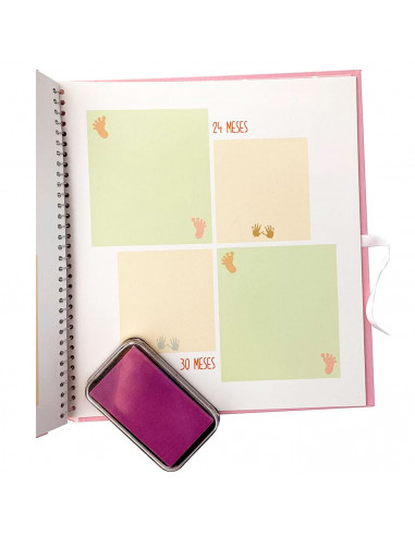 Tradineur - Mi libro del bebé con almohadilla para huellas, tapa dura, álbum de recuerdos, incluye espacios para fotos y datos (