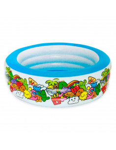 Tradineur - Piscina hinchable infantil con 3 anillos multicolor - Incluye parche de reparación, inflables de verano (400  litros