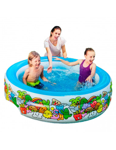 Tradineur - Piscina hinchable infantil con 3 anillos multicolor - Incluye parche de reparación, inflables de verano (400  litros