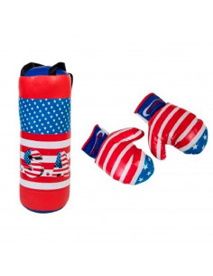 Tradineur - Saco de boxeo - Fabricado en PVC resistente - Incluye guantes, diseño de bandera de los Estados Unidos. -  Juguetes