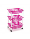 Tradineur - Carro verdulero rosa modelo PLFT con ruedas 3 cestas 40 x 30 x 61,5 cm. Carrito portaobjetos estantes multiusos para