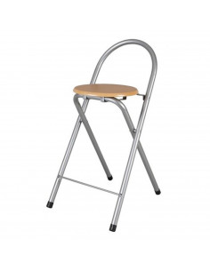 Tradineur - Silla plegable con asiento de madera y respaldo tubular 78,5 x 39,5 x 45,5 cm, taburete, banqueta metálica, patas an