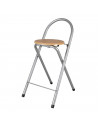 Tradineur - Silla plegable con asiento de madera y respaldo tubular 78,5 x 39,5 x 45,5 cm, taburete, banqueta metálica, patas an