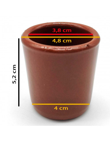 Tradineur - Vaso de chupito de barro, diseño tradicional, artesanal, servir licores, celebraciones, fiestas (Marrón, 5,2 x 4,8 c