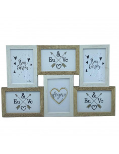 Marco para 6 fotos de pared múltiple 29 x 46 x 1,5 cm, decoración del hogar. Multimarco portafotos de madera. Portafotos múltipl