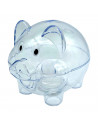 Tradineur - Hucha de cerdito transparente - Fabricado en plástico - Decoración para el hogar y regalo original. - 10,5 x 10,5 x