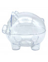 Tradineur - Hucha de cerdito transparente - Fabricado en plástico - Decoración para el hogar y regalo original. - 10,5 x 10,5 x