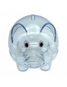 Tradineur - Hucha de cerdito transparente - Fabricado en plástico - Decoración para el hogar y regalo original. - 10,5 x 10,5 x