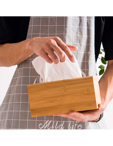 Tradineur - Caja de bambú para pañuelos, dispensador de pañuelos de papel con base extraíble, baño, dormitorio, cocina, 23 x 11,