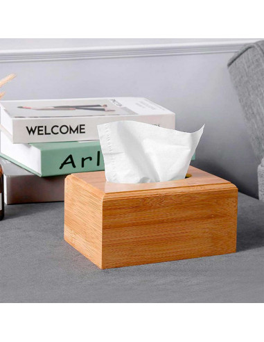 Tradineur - Caja de bambú para pañuelos, dispensador de pañuelos de papel con base extraíble, baño, dormitorio, cocina, 23 x 11,