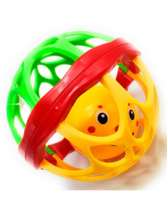 Tradineur - Bola sonajero de plástico con cara sonriente, juguete con sonido para bebés, niños, blando, fácil de agarrar, Ø 11 c
