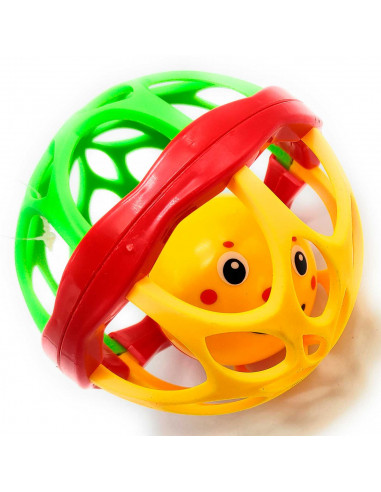 Tradineur - Bola sonajero de plástico con cara sonriente, juguete con sonido para bebés, niños, blando, fácil de agarrar, Ø 11 c