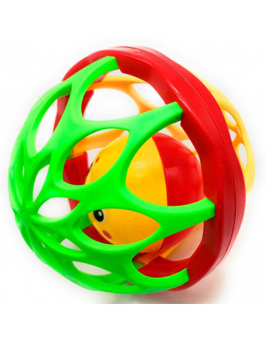 Tradineur - Bola sonajero de plástico con cara sonriente, juguete con sonido para bebés, niños, blando, fácil de agarrar, Ø 11 c