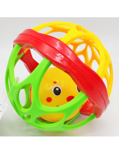 Tradineur - Bola sonajero de plástico con cara sonriente, juguete con sonido para bebés, niños, blando, fácil de agarrar, Ø 11 c