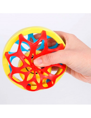 Tradineur - Bola sonajero de plástico con cara sonriente, juguete con sonido para bebés, niños, blando, fácil de agarrar, Ø 11 c