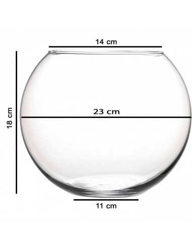 Tradineur - Pecera redonda de cristal, acuario globo pequeño para peces, esférico, transparente, interior, hogar, 23 x 18 cm