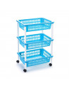 Tradineur - Carro verdulero azul claro modelo PLFT con ruedas 3 cestas 40 x 30 x 61,5 cm. Carrito portaobjetos estantes multiuso