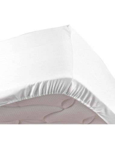 Tradineur - Sábana bajera ajustable de algodón para cama de 135, especial pieles sensibles, suave y transpirable (Blanco, 135 x